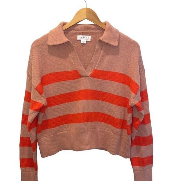 Velvet‎ by Graham & Spencer Women's Lucie Sweater Striped Size XS pink/flame - Picture 2 of 10